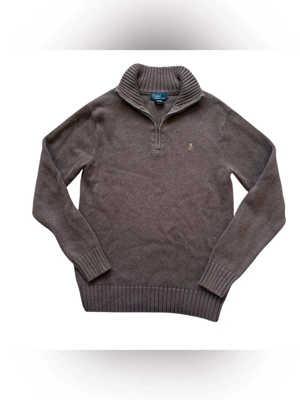 Polo Ralph Lauren Brown Cotton Quarter Zip Sweater L 16/18 Preppy Equestrian Boy